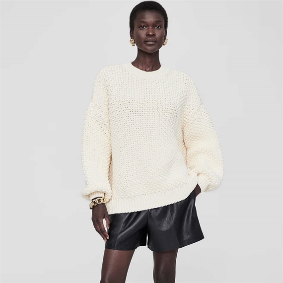 Anine Bing Sydney Crew Sweater, Ivory Crochet
